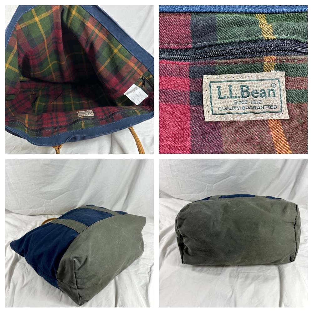 Genuine LL BEAN  Boat & Tote Bag Full Grain Leather Handles vintage Blue Green - Picture 4 of 13